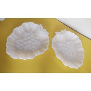 Hazel Atlas Milk glass Candy/Nut dishes embossed grape design. Set of 2